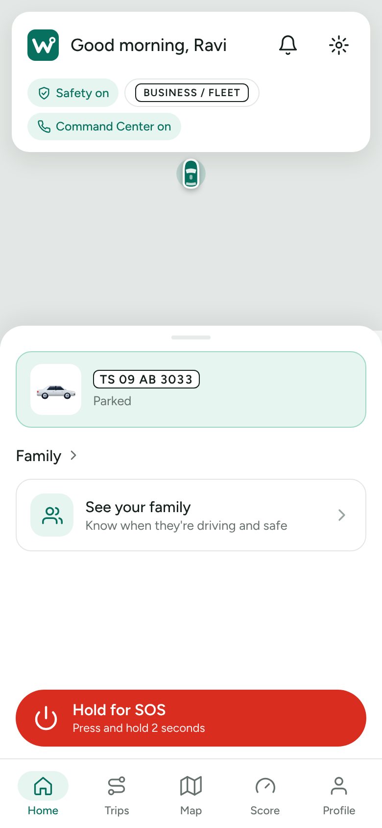 Home: protection on, car parked, SOS one hold away